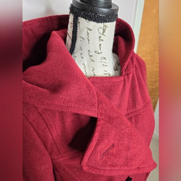 METAPHOR Womens Red Hooded Winter Coat Size M Button Front Fully Lined Pockets M - Picture 2 of 13